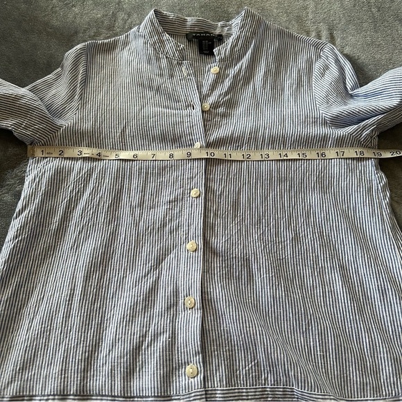 Tahari Linen Blend Stripped Button Up Lagenlook Long sleeves Shirt Size XS - Picture 10 of 10